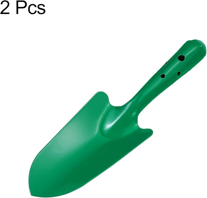 HARFINGTON 2pcs Mini Colorful Metal Hand Shovel 11" x 3" Digging Trowel Set Transplanting Garden Tools for Flower Soil Digging Planting Weeding Transplanting Garden, Green