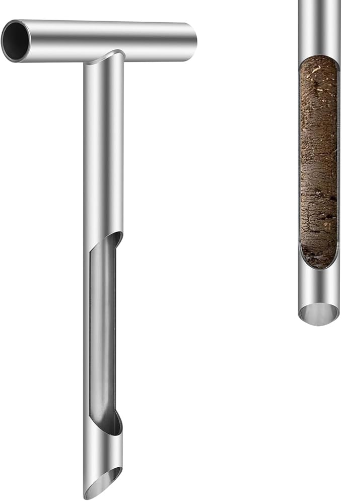 12 Inch Soil Sampler Probe, Stainless Steel Soil Core Sampling Tool with T-Handle, Heavy Duty Soil Probe for Lawn, Garden, Farm & Soil Testing