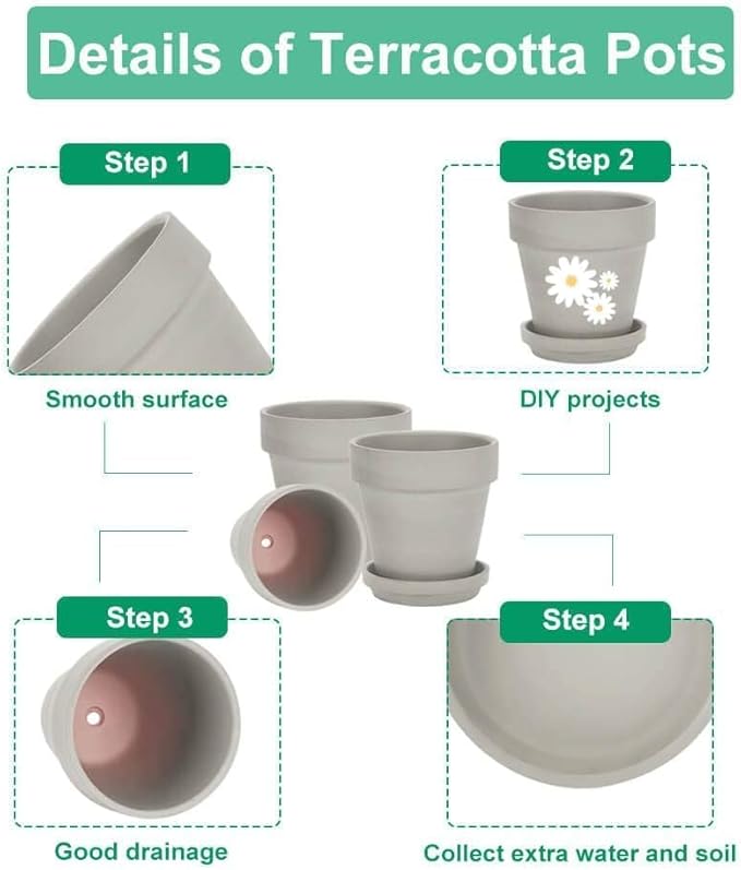 vensovo 3 inch Grey Terracotta Clay Pots for Plants with Saucer - 12 Pack Small Terra Cotta Planter Great for Garden Windowsill Indoor & Outdoor Wedding Favors Gifts