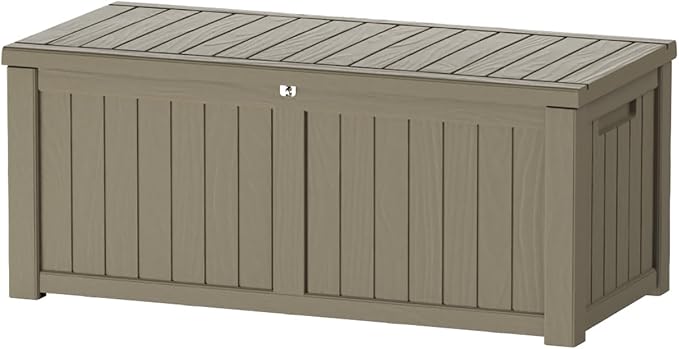 150 Gallon Outdoor Storage Box Patio Deck Box Waterproof, Resin Lockable Outside Large Storage Bin for Pool Cushion Furniture, Garden Tools UV-Resistant, Grey