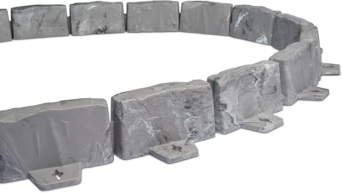 EasyFlex No-Dig Landscape Edging with Anchoring Spikes, 2.7 in. Tall Decorative Stone-Look Garden Border, 60 Foot Kit, Slate Gray