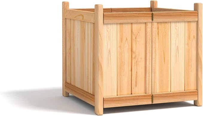 Giantex Raised Garden Bed, Folding Wood Planter for Vegetable Flower, Outdoor Elevated Planting Boxes, Folding Plant Container Patio Lawn Garden Backyard, Easy Assembly, 15" Lx15 Wx14 H