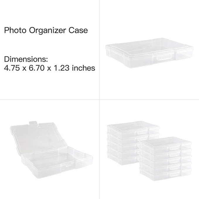 novelinks Transparent 4" x 6" Photo Organizers and Photo Storage Box with Handle, 16 Inner Photo Cases, Portable Picture Organizers & Photo Storage Containers (Clear-Silver Handle)