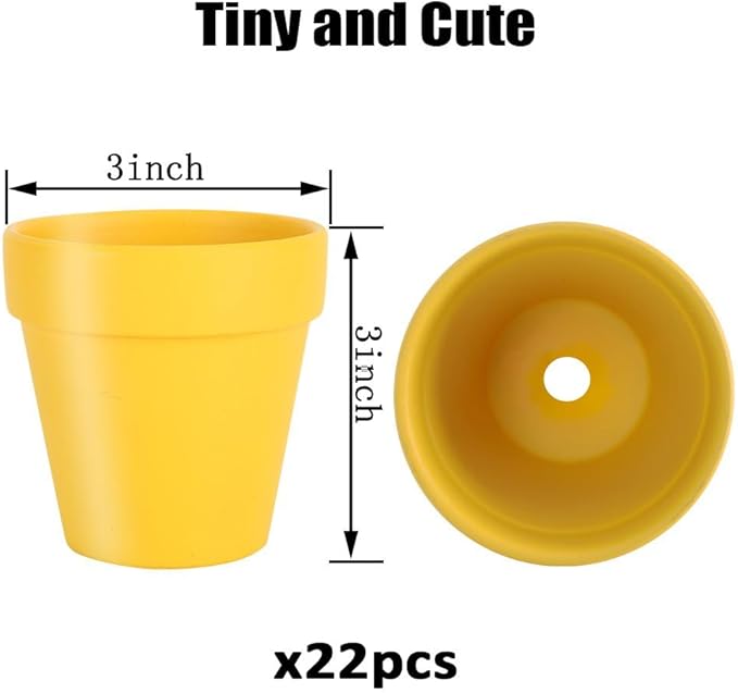 Sderoq 3 Inch Terracotta Pots - 22Pack Clay Flower Pots with Drainage Hole, Succulent Nursery Pot/Cactus Plant Pot. Great for Plants, Crafts, Wedding Favorn, DIY Production (Yellow)