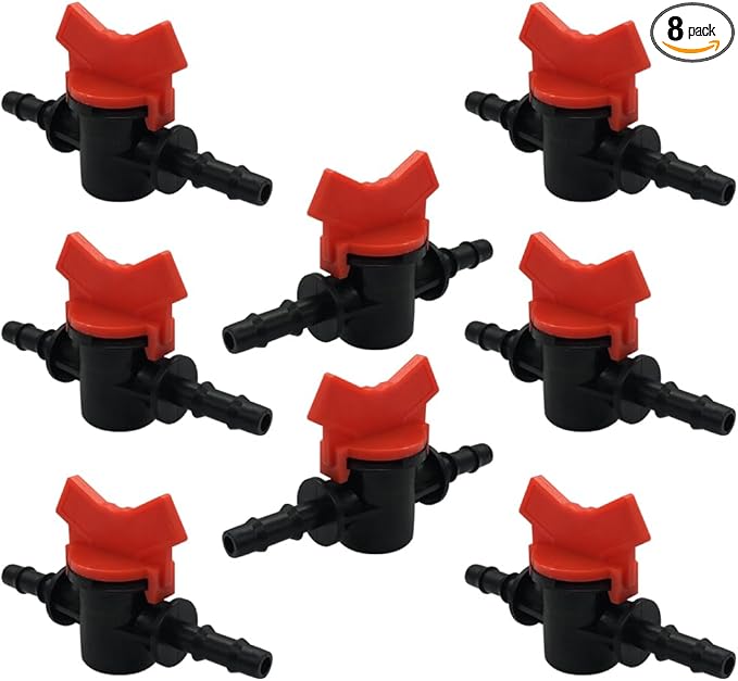 3/8" Drip Irrigation Valve Fits 3/8" Drip Tubing In-Line Shut Off Switch Barbed Valve for Garden Lawn Irrigation Sprinkler System (Pack of 8)