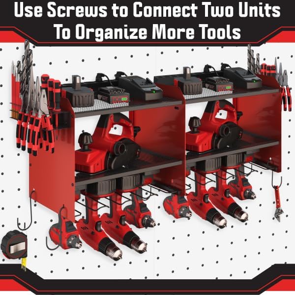 Power Tool Organizer Wall Mount with Charging Station - 4 Drill Holder with 8 Outlet Power Strip - Garage Organizer Tool Storage Rack by Stalwart