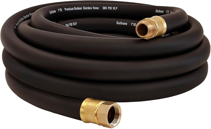 25FT ×1 inch Heavy Duty Rubber Garden Hose - 200psi Working, 1000psi Burst - Hot/Cold Water - Five-Layered Braiding for Durability - Versatile for Gardening, Agriculture, Construction(Black)