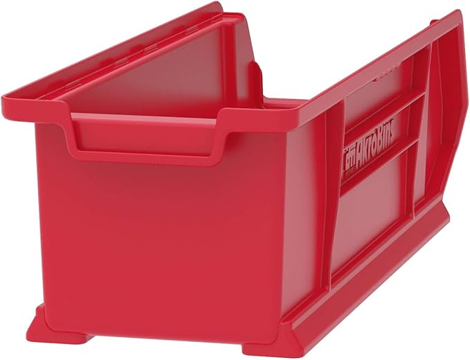 Akro-Mils 30284 Super-Size AkroBins Plastic Storage Bins, Space-Saving Stackable Bins for Garage, Classroom, Warehouse Organization, 24" L x 8" W x 7" H, Red, 4-Pack