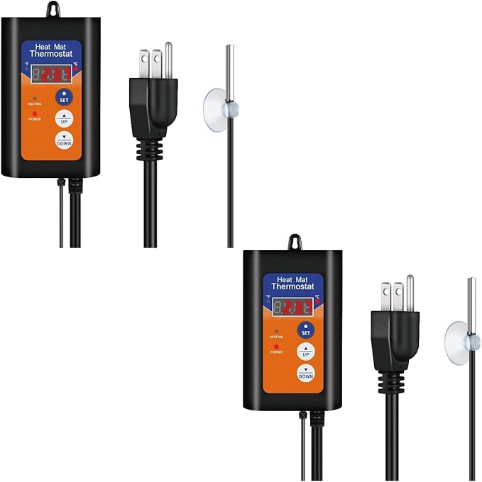iPower 2 Pack Heat Mat Controller with Digital Thermostat for Plants Germination and Indoor Seed Starting, 1000W-Orange, Black