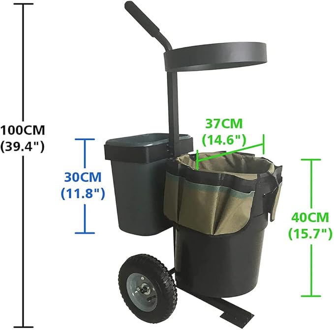 Yeeoy Rolling Garden Cart, Heavy Duty Lawn Yard Tool Cart, Mobile Gardening Cart Outdoor Beach Trolley Bucket Cart with 5 Gallon Bucket Oxford Bag for Tool Organizer