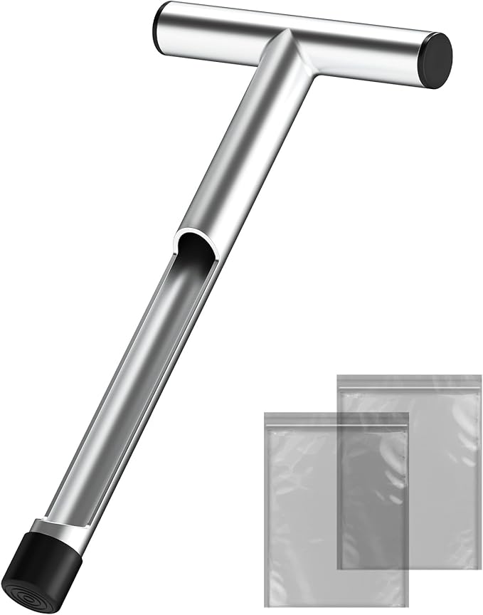 ForoGore 12 Inch Stainless Steel Soil Sampler Probe, T-Style Handle Soil Test Probe, Soil Probe for Soil Sampling, Soil Test Kit for Plant Care, Farm, Lawn Garden