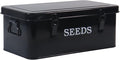 Seed Saving Box, Metal Seed Bin, Seed Storage Organizer, Seed Packet Container with Lid, Seed Envelope Storage Box, 4 Compartments Garden Seed Bin with Safety Locks-Black