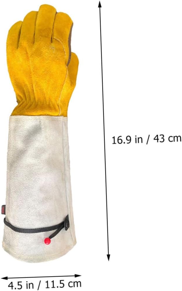 Puncture-proof Leather Garden Gloves for Planting and Pruning, Extended Length 11.5cm, Cowhide Material, Thorn-resistant Labour Protection Gloves for Outdoor Gardening