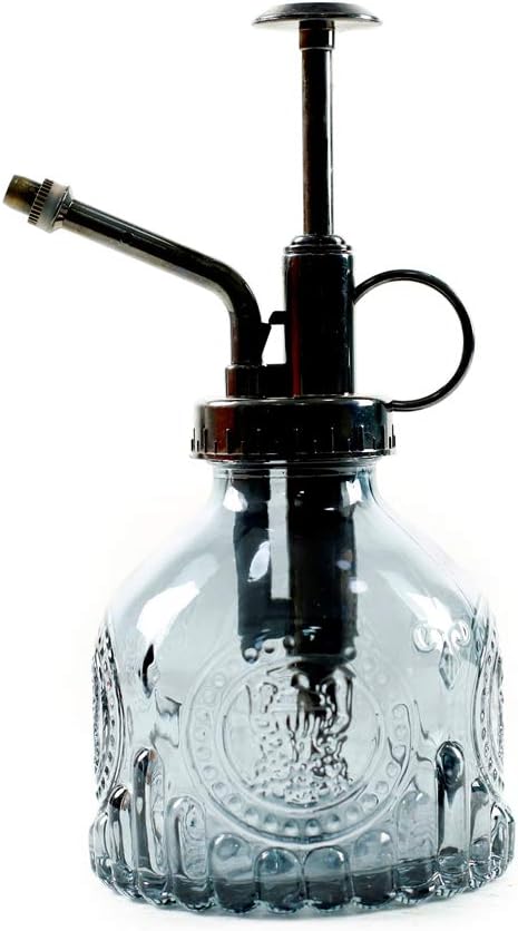 Hniuyun Glass Plant Mister Spray Bottle, 6.4 All Vintage Plant Spritzer Watering Can, Bronze Plastic Top Pump, Plant Mister Glass Watering Garden Tool (Grey)