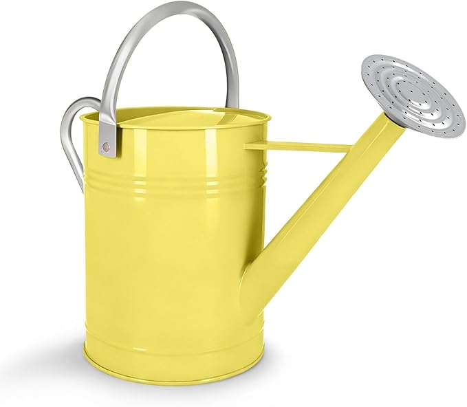 Metal Watering Can for Outdoor Plants, 1.7 Gallon Yellow Garden Watering Can for Flower, Houseplants, Galvanized Finish