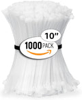 ALBO Zip Ties White 10 Inch 1000 Pack 50 lb, Long Plastic Cable Ties Thick 0.19 Inch Tie Wraps Heavy Duty UV Resistant Nylon Wire Ties for Indoor and Outdoor