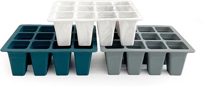 Seed Starter Trays, 3 Pack 12 Cells Seed Starter Kit, Silicone Plant Germination Trays Gardening Starter Kit, Reusable Seed Starter Tray for Plant Germination, Seeds Growing