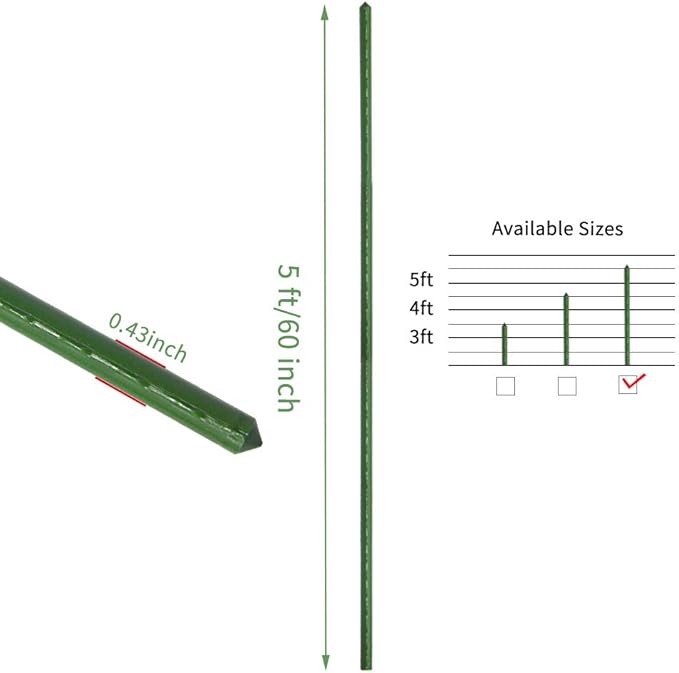 G-LEAF Garden Stakes 5 ft Plastic Coated Steel Tube Sturdy Metal Plant Sticks for Tomato,Cucumber,Bean,Tree,Pack of 25