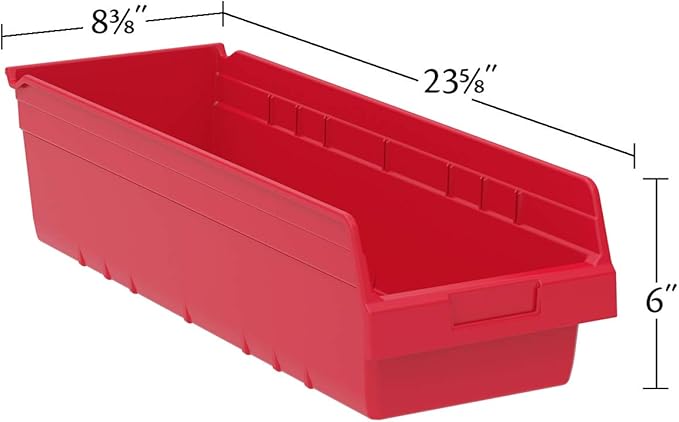 Akro-Mils 30084 Plastic Nesting ShelfMax Storage Bin Box, 24x8x6-Inch, Blue (6-Pack) (30084BLUE)