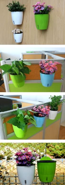 5 Pack Visible Water Level Self Watering Planter with Inner Pot,Hanging Planters,Wall Mounted Plants Holder,Small Flower pots Indoor Out Flowerpot with 5 Hooks for All House Plants (White)