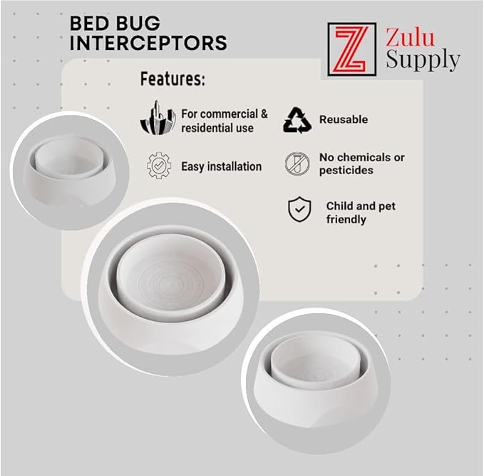 Bed Bug Interceptor Traps – White 8-Pack Passive Monitor & Detection Trap – Universal Fit for Bed & Furniture Legs – Reusable Non-Climbable Wall Pest Control Protection (White 8-Pack)