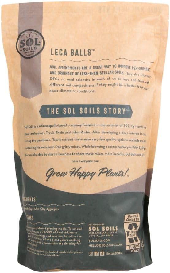 Sol Soils LECA Balls - Lightweight & 100% Natural Hydroponic Clay Pebbles for Plants - Soil Amendments to Improve Drainage, Aeration, and Support Healthy Root Growth - 2 Quarts
