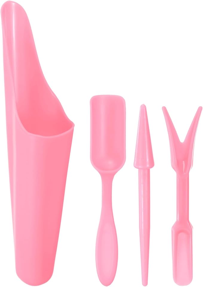 M METERXITY 1-Set Garden Shovel Hand Tools Transplanting Succulent Cultivation Digging Scoops Kits, Plastic Mini Garden Tool Set for Bonsai Potting/Flower Planting [Pink]