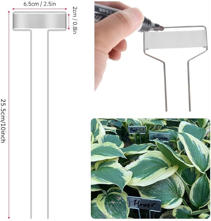 20 Pcs Copper Plant Labels, BetterJonny 25.5cm / 10inch Metal Plant Labels T Type Waterproof | Durable Garden Markers for Outdoor Seedlings & Nursery