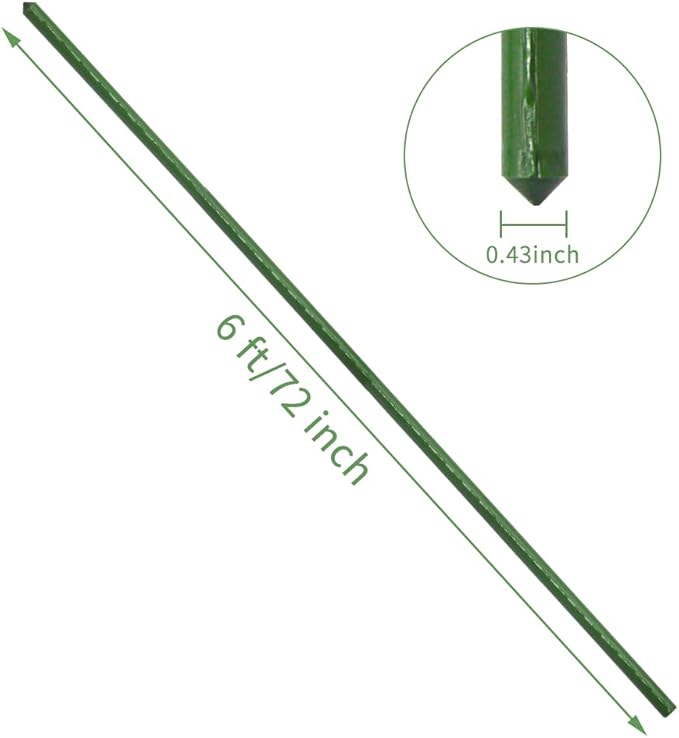 Sturdy Metal Garden Stakes 6 Ft Plastic Coated Steel Plant Sticks Tomato Stakes,Pack of 25