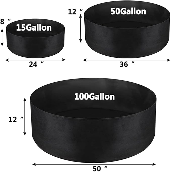 15 Gallon Large Grow Bag, Heavy Duty Fabric Round Raised Garden Bed Planter Pots for Planting Herb Flower Vegetable Potato Plants (24" D x 8" H, Black)