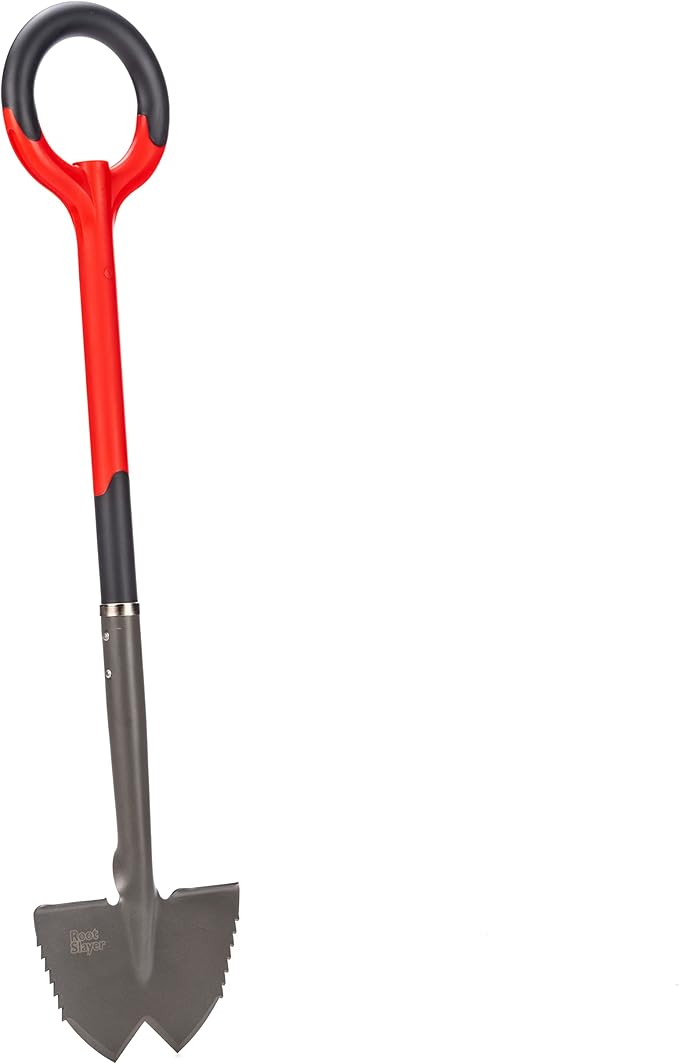 Root Slayer 22611 Serrated Garden Edger for Landscaping, Soil Cutting, and Clean Lawn Borders, Steel Tool, Red