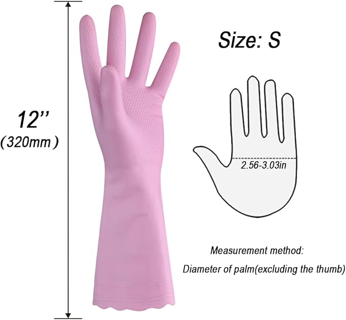 HSL Household Cleaning Gloves - Reusable Kitchen Dishwashing Gloves with Latex Free, Cotton lining, Waterproof, Non-Slip (Small, 3 Pairs)