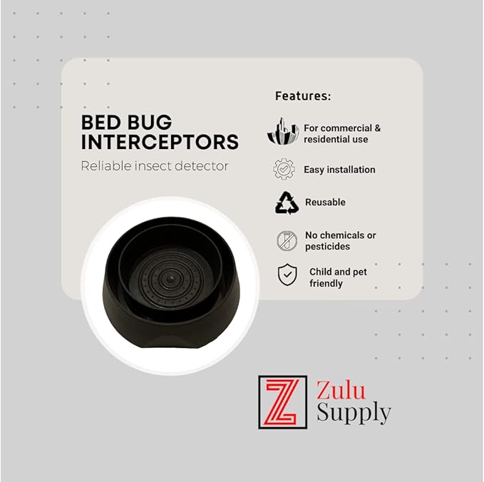 Bed Bug Interceptor Traps – Black 8-Pack Passive Monitor & Detection Trap – Universal Fit for Bed & Furniture Legs – Reusable Non-Climbable Wall Pest Control Protection (Black 8-Pack)