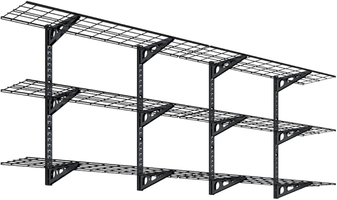 FLEXIMOUNTS 2 Pack 3 Tier 1x4ft Garage Storage Wall Shelving, 900lbs Total Weight Capacity 12x48inch per Shelf Height Adjustable Floating Shelves, Black