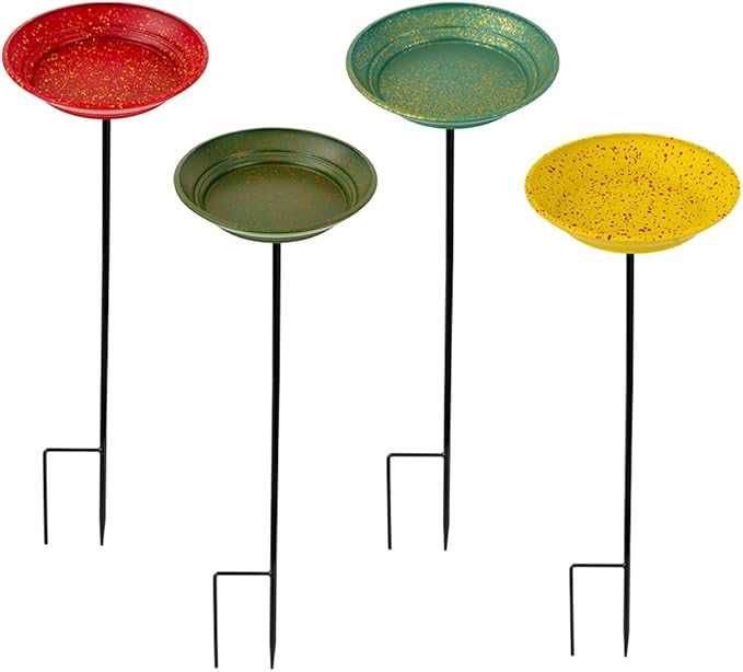 dreamysoul 4 Pack Bee Watering Station, Metal Bee and Butterfly Feeders with Metal Stake, Bee Butterfly and Bird Bath for Outdoor Garden Yard Lawn Decor