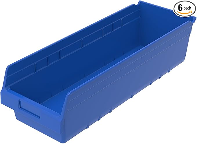 Akro-Mils 30084 Plastic Nesting ShelfMax Storage Bin Box, 24x8x6-Inch, Blue (6-Pack) (30084BLUE)