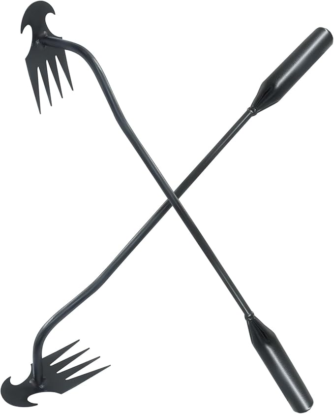 2Pcs Weed Puller Tool Garden Uprooting Weed Pulling Tools, 15.7" Portable Stainless Steel Weeder Tool 4-Claw Manganese Steel Weed Puller for Gardening Backyard Farm