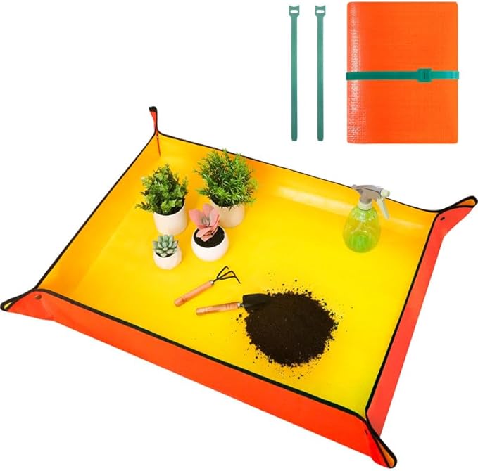 Emycool 39.5" x 31.5" Large Repotting Mat for Indoor Plants Transplanting and Potting Soil Mess Control, Waterproof Portable Succulent Plant Repotting Tray Gardening Gifts for Women, Orange
