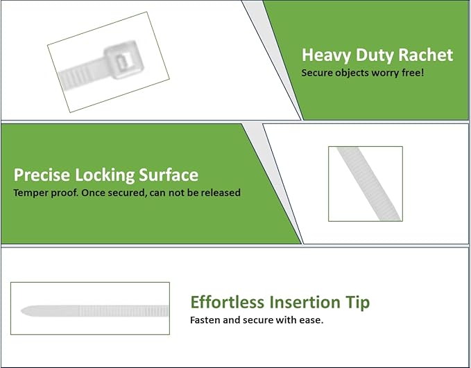 White Zip Ties 8 inch Clear (1000 Pack), 18 lbs Tensile Strength. Our narrow Self-Locking Nylon Clear White Cable Ties are easy to get in tough spots. Great Indoors and Outdoors Use by - Nirah