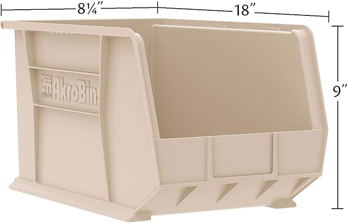 Akro-Mils 30265 AkroBins Plastic Storage Bins, Space-Saving Stackable Bins for Garage, Pantry, Craft Organization, 18-" x 8.25-" x 9-", Clear, 6-Pack
