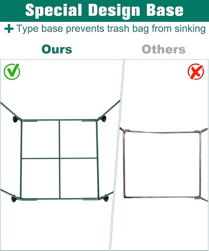 Outdoor Trash Bag Holder Stand - Heavy Duty Metal Garden Garbage Bag Support Frame for 30-45 Gallon Capacity, Multi-Use Portable Yard Leaf Bag Stand for Leaves, Weeding, Lawn Party, Green