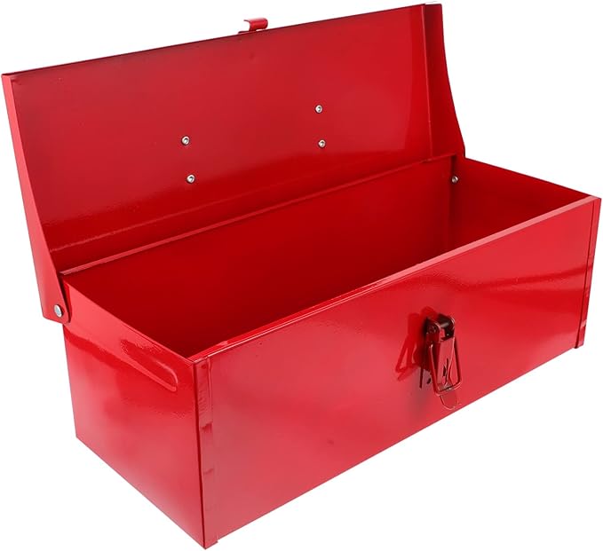 DOITOOL Red Metal Tool Box Iron Sheet Tool Box Metal Toolbox Red Tool Storage Case Lockable, Multi-function Tool Organizer, 15.3X6.2X5.1inch