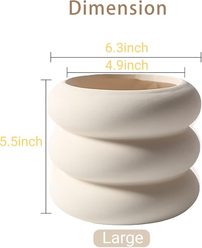 Ceramic Plant Pot Indoor, 6.5 Inch Beige Unglazed Flower Pot with Drainage Hole, Bubble Design Ceramic Planter for Home & Office Decor