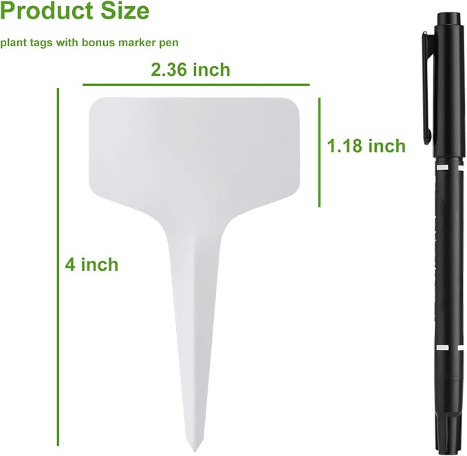 200 Pack Plant Labels T-Shape, 4 Inch Potted Plant Name Tags Plastic, Seedlings Seed Markers Nursery Plant Stake Tag with Marking Pen for Outdoor Indoor Garden Patio Flower Vegetable, White