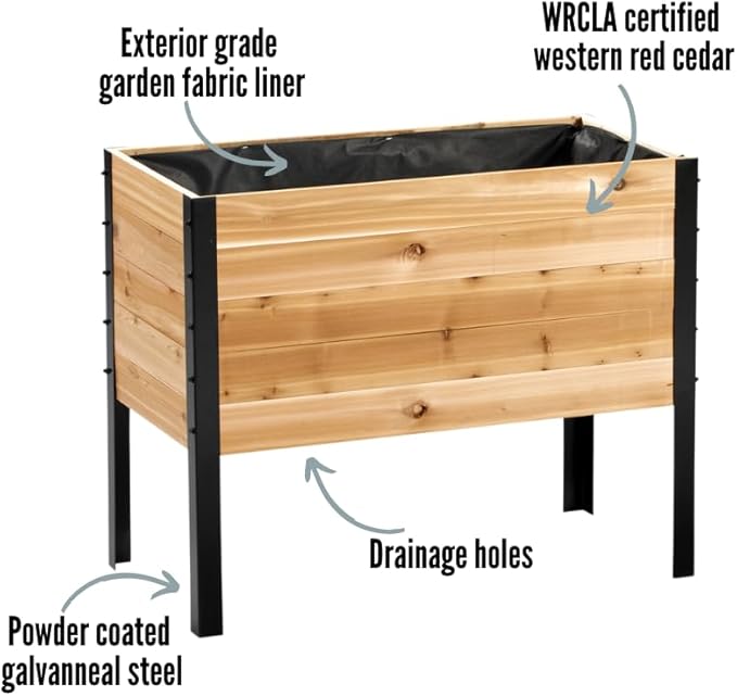 EARTH ELEVATED 100% Canadian Cedar Wood Elevated Garden Bed for Gardening - Planter Pot to Grow Herbs Flowers, and Vegetables at Home Indoor and Outdoor Patio Balcony Deck - 18” x 36” x 30”