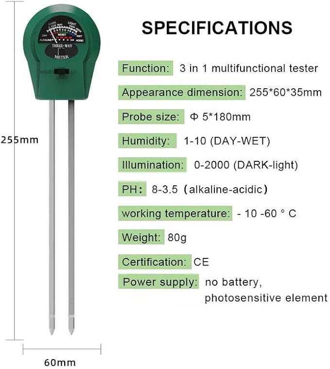 3-in-1 Soil Tester for Plants - Moisture, pH, Light Meter | Professional Soil Test Kit for Indoor/Outdoor Plants, Garden, Lawn, Farm (2 Packs)