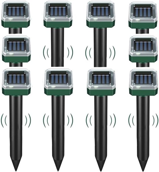 Mole Repellent Solar Powered 10 Pack,Ultrasonic Vole Repellent Outdoor, IP 44 Waterproof Animal Deterrent for Yard Garden,Effective Get Rid of Gopher Raccoon Squirrel Groundhog Chipmunk