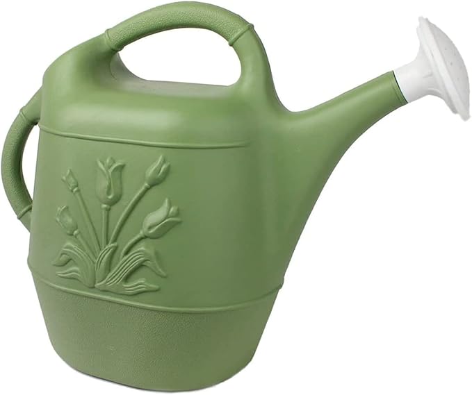 Union Products 63066 2 Gallon Plastic Indoor/Outdoor Watering Can w/ Tulip Design for Garden, Potted Plants, & Patio Pots, Sage Green Color, 3 Pack