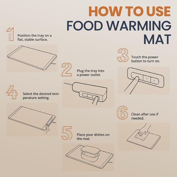 17"x15" Dark Blue Electric Food Warming Silicone Mat - 10 sec Fast & Even Heating Tray - Upto 10 Hrs Timer, 50-100°C Adjustable Temp, Child Lock & Safety Edge - Portable Kitchen Countertop Warmer Pad