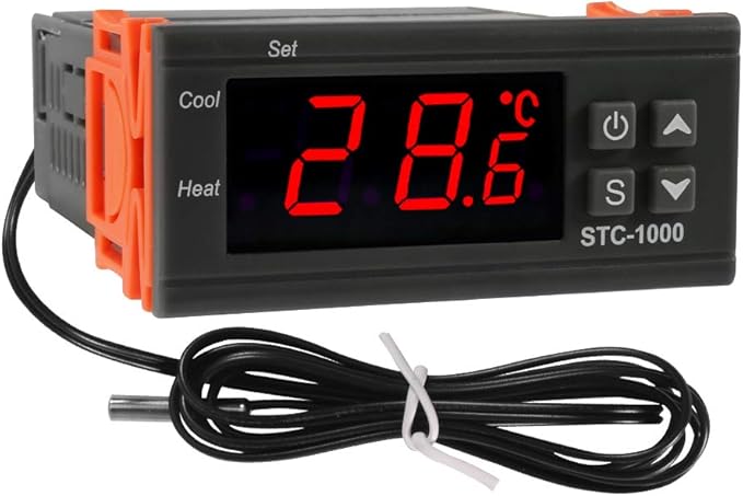 STC-1000 Digital Temperature Controller AC 10A 220V Digital LED Temperature Controller Heating Cooling Centigrade Thermostat 2 Relays Output with NTC Sensor Probe(220V)